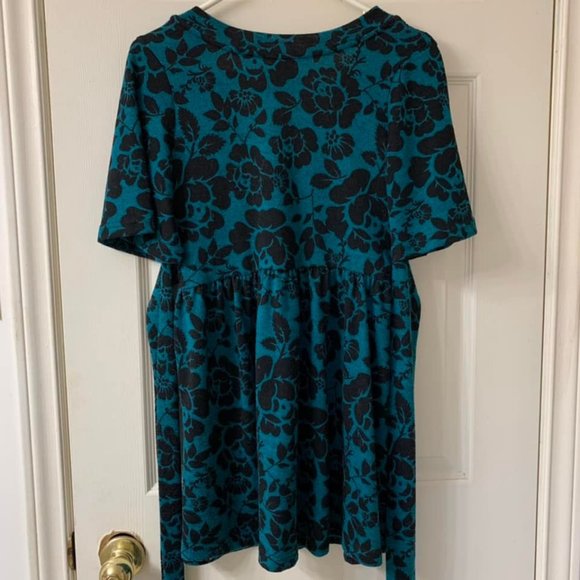 🌷3 for$25🌷725 Originals, US XS, Turquoise & Black Floral V-Neck Smock Dress - Picture 4 of 9